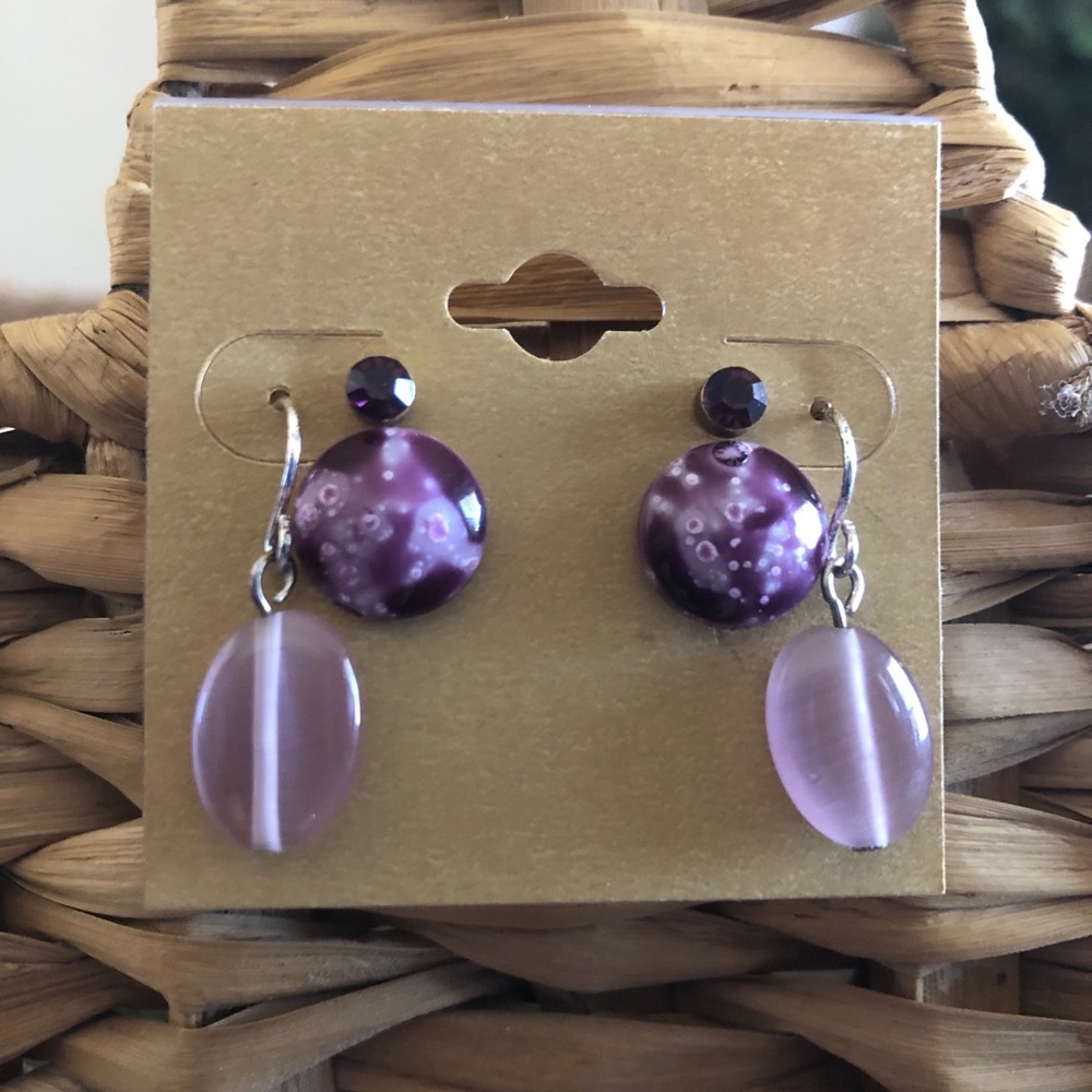 Vintage set of three purple tone pierced earrings
